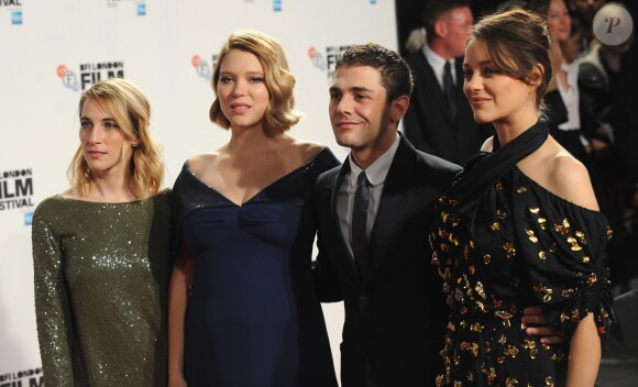 Nancy Grant , Léa Seydoux, Xavier Dolan et Marion Cotillard - Léa Seydoux (enceinte) et Marion Cotillard (enceinte), habillée en Dior Haute Couture, pour le film Juste la fin du monde lors du festival du film BFI de Londres le 14 octobre 2016. © Ferdaus Shamim via ZUMA Wire / Bestimage