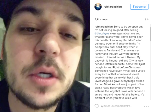 Rob Kardashian s'épanche sur Instagram le 17 décembre 2016, après sa rupture avec Blac Chyna.