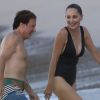 Exclusif - Sharon Stone et son nouveau compagnon Lonnie Cooper sur une plage de Saint-Barthélemy le 29 novembre 2016.