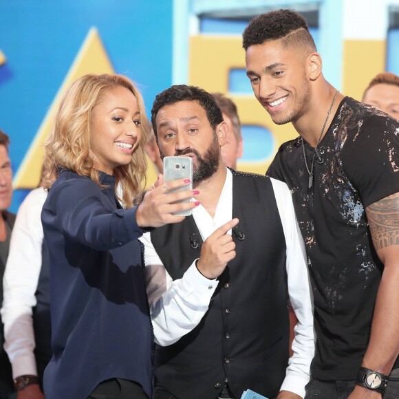 Estelle Mossely, Cyril Hanouna et Tony Yoka - Enregistrement de la première émission de la rentrée de Touche pas à mon poste (TPMP) sur C8 à Paris le 5 septembre 2016.