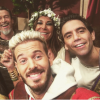 M. Pokora, Zazie, Mika et Florent Pagny sur le tournage de la bande-annonce de "The Voice 6", le 29 novembre 2016.