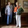 Le prince Dimitri Romanovitch et sa femme la princesse Théodora (née Dorrit Reventlow) en visite au palais de Massandra à Yalta, le 28 août 2015.