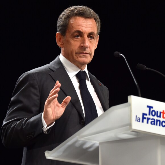 Nicolas Sarkozy en meeting au palais Nikaia pour la campagne des primaires des Républicains en vue de l'élection présidentielle de 2017, Nice le 15 novembre 2016.