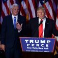 Donald Trump et Mike Pence lors de son discours au Hilton New York après son élection à la présidence des Etats-Unis. New York, le 9 novembre 2016.