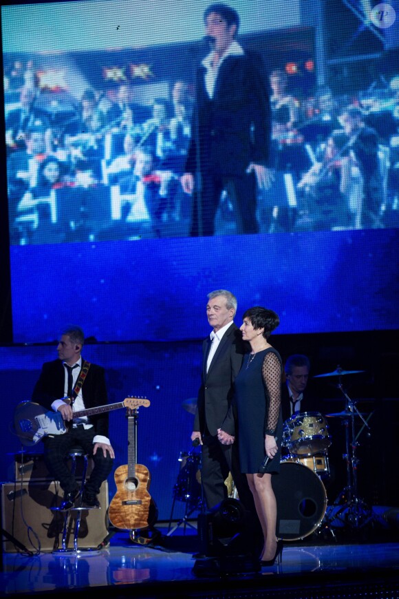 Exclusif - Laurence et Pierre Lemarchal, parents de Grégory, lors de la soirée hommage Grégory Lemarchal : Dix ans après, l'histoire continue, le 7 janvier 2017 au Zénith de Paris et sur TF1 (réalisation DMLS TV), au profit de la construction d'une maison d'accueil pour les patients atteints de la mucoviscidose. © Cyril Moreau/Bestimage