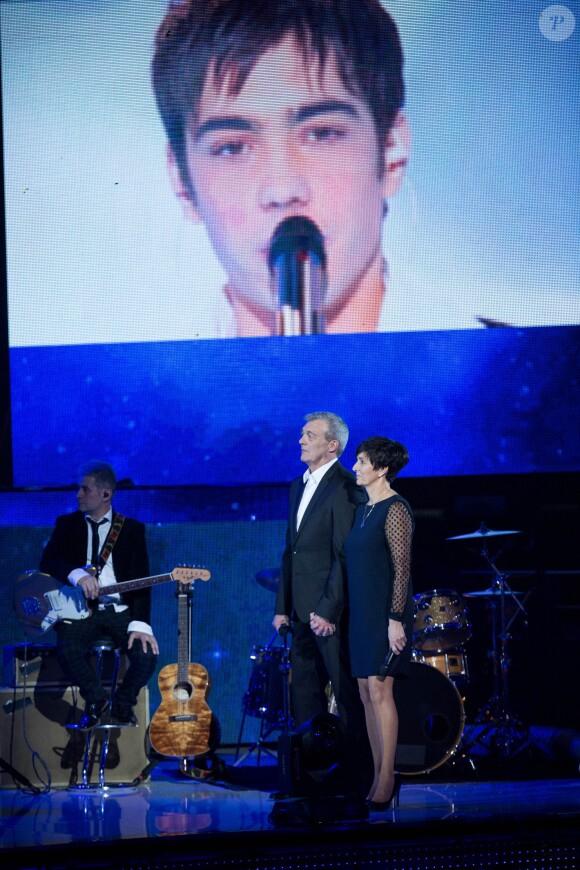 Exclusif - Laurence et Pierre Lemarchal, parents de Grégory, lors de la soirée hommage Grégory Lemarchal : Dix ans après, l'histoire continue, le 7 janvier 2017 au Zénith de Paris et sur TF1 (réalisation DMLS TV), au profit de la construction d'une maison d'accueil pour les patients atteints de la mucoviscidose. © Cyril Moreau/Bestimage