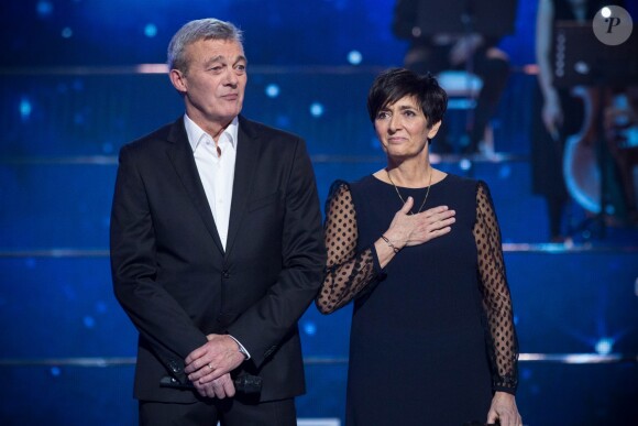 Exclusif - Laurence et Pierre Lemarchal, parents de Grégory, lors de la soirée hommage Grégory Lemarchal : Dix ans après, l'histoire continue, le 7 janvier 2017 au Zénith de Paris et sur TF1 (réalisation DMLS TV), au profit de la construction d'une maison d'accueil pour les patients atteints de la mucoviscidose. © Cyril Moreau/Bestimage