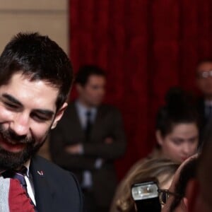 Nikola Karabatic et son fils Alek lors de la réception de l'équipe des France de Handball, championne du monde, au palais de l'Elysée à Paris, le 30 janvier 2017, au lendemain de sa victoire en finale de la coupe du monde contre l'équipe de la Norvège. © Stéphane Lemouton/Bestimage