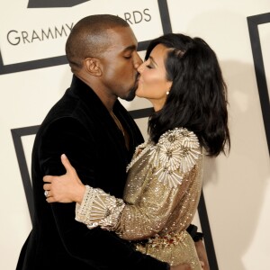 Kanye West et sa femme Kim Kardashian - Arrivées à la 57ème soirée annuelle des Grammy Awards au Staples Center à Los Angeles, le 8 février 2015.