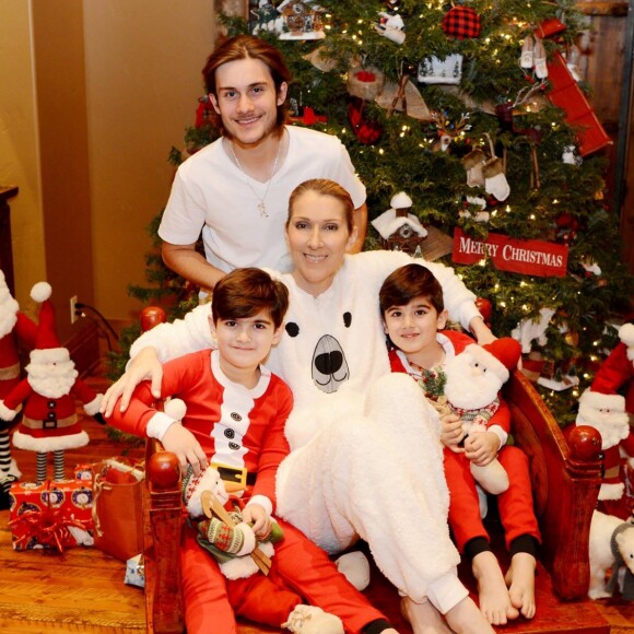 Céline Dion a dévoilé des photos de son séjour au ski avec ses files René-Charles, Nelson et Eddy, sur Facebook, le 12 janvier 2017