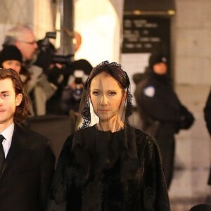 Céline Dion, ses enfants René-Charles Angélil, les jumeaux Nelson Angélil et Eddy Angélil - Sorties des obsèques nationales de René Angélil en la Basi­lique Notre-Dame de Montréal, le 22 janvier 2016.© Morgan Dessales/Bestimage