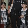 Exclusif - Nelson et Eddy, les jumeaux de Céline Dion quittent l'hôtel Royal Monceau avec leurs 62 valises et se rendent à l'aéroport de Roissy Charles de Gaulle le 9 juillet 2016.