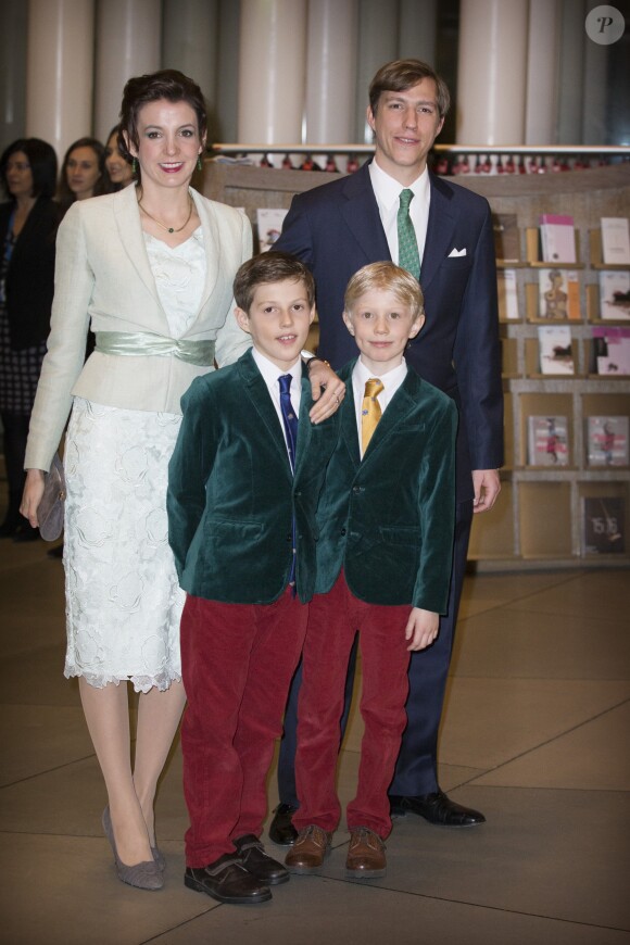 Le prince Louis et la princesse Tessy de Luxembourg avec leurs fils le prince Noah et le prince Gabriel de Nassau lors du 95e anniversaire du grand-duc Jean le 9 janvier 2016. © Van Katwijk Patrick/DPA/ABACA