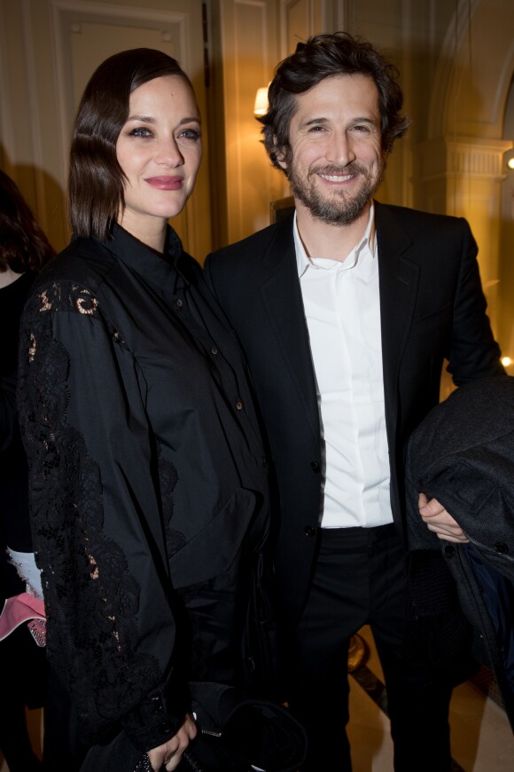 Marion Cotillard enceinte et son compagnon Guillaume Canet - Dîner à l'hôtel Meurice des Révélations César 2017 à Paris le 16 janvier 2017.