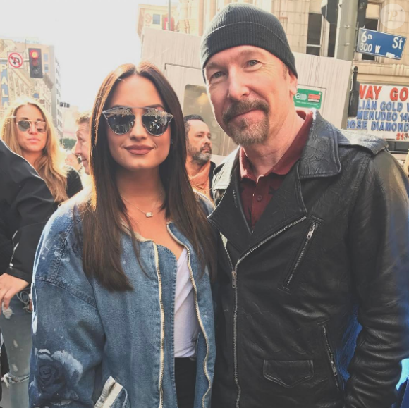 Demi Lovato et The Edge (du groupe U2) lors de la manifestation anti-Trump à Los Angeles le 21 janvier 2017.