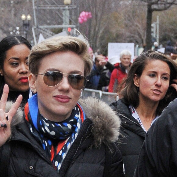 Scarlett Johansson lors de la ‘marche des femmes' contre Trump à Washington, le 21 janvier 2017