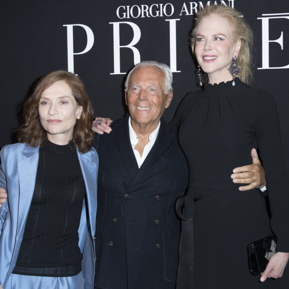Isabelle Huppert, Giorgio Armani et Nicole Kidman - People en backstage du défilé de mode Haute-Couture printemps-été 2017 "Giorgio Armani Privé" au Palais de Chaillot à Paris le 24 janvier 2017.