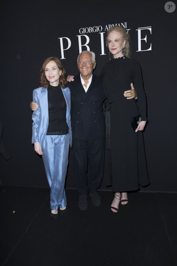 Isabelle Huppert, Giorgio Armani et Nicole Kidman - People en backstage du défilé de mode Haute-Couture printemps-été 2017 "Giorgio Armani Privé" au Palais de Chaillot à Paris le 24 janvier 2017.