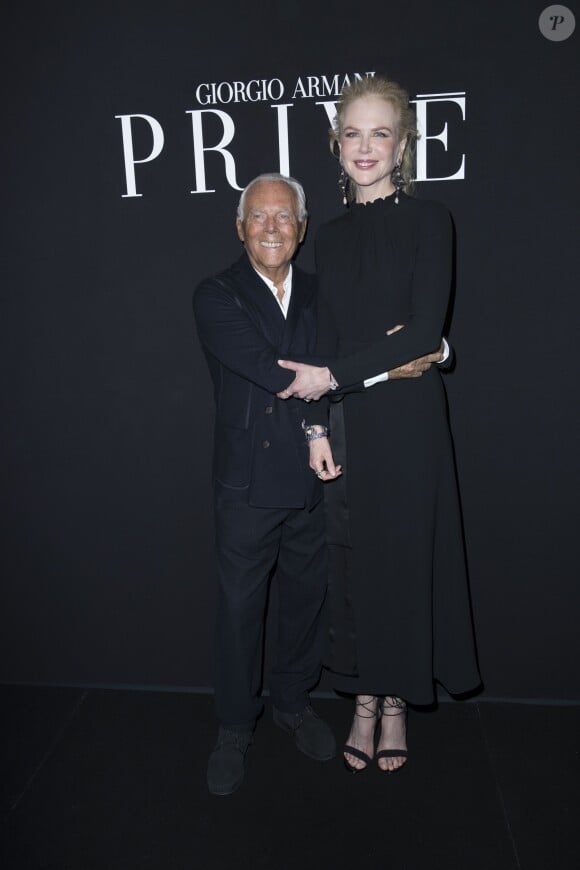 Giorgio Armani et Nicole Kidman - People en backstage du défilé de mode Haute-Couture printemps-été 2017 "Giorgio Armani Privé" au Palais de Chaillot à Paris le 24 janvier 2017.
