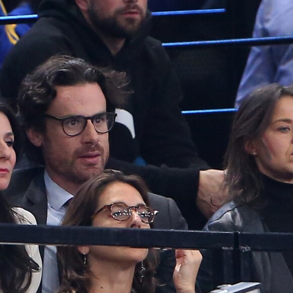 Marie Drucker et son compagnon Mathias Vicherat lors du match de demi-finale du 25e mondial de handball, France - Slovénie à l'AccorHotels Arena à Paris, le 26 janvier 2017.