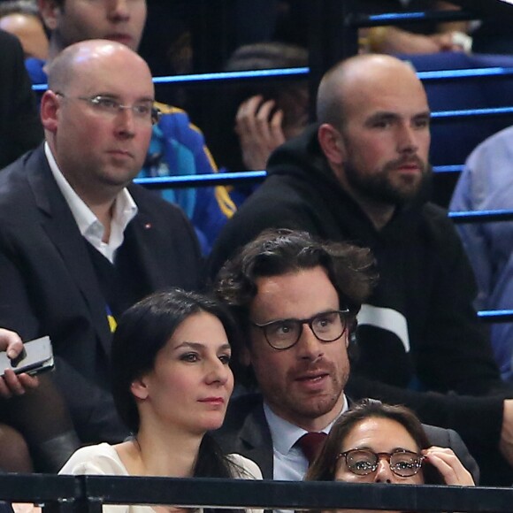 Marie Drucker et son compagnon Mathias Vicherat lors du match de demi-finale du 25e mondial de handball, France - Slovénie à l'AccorHotels Arena à Paris, le 26 janvier 2017.