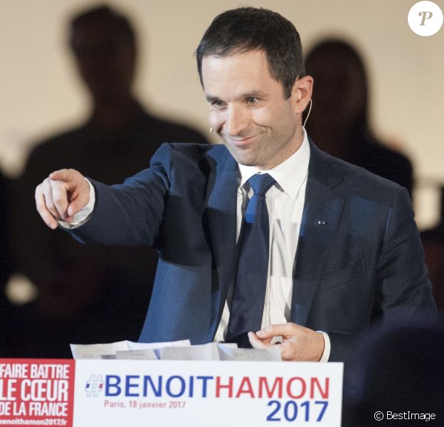 Meeting de Benoît Hamon, candidat à la primaire de la gauche, à l'Institut National du Judo. Paris, le 18 Janvier 2017.