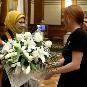 Lindsay Lohan rencontre le président Erdogan et sa femme, à Ankara, le 27 janvier 2017