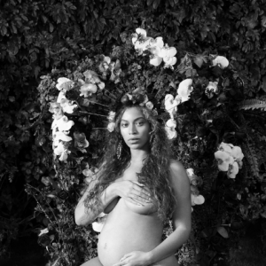 Beyoncé, enceinte de jumeaux, prenant la pose en petite tenue (photo publiée sur son site internet officiel le 2 février 2017).