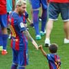 Lionel Messi et ses enfants Thiago et Matéo - Le FC Barcelone de Lionel Messi remporte le premier match de l'année en Ligua, 6 à 2 contre le Betis Seville au Camp Nou à Barcelone le 20 Août 2016.