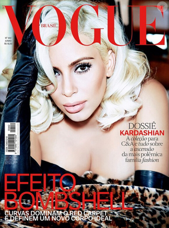 Kim Kardashian se transforme en Marilyn Monroe pour la couverture de Vogue Brasil, juin 2015.