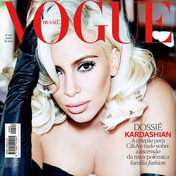 Kim Kardashian se transforme en Marilyn Monroe pour la couverture de Vogue Brasil, juin 2015.