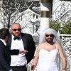 Exclusif - Jour 3 - Arrivée de Cyril Hanouna en robe de mariée, accompagné de Moktar Guetari, à la Little white wedding chapel à Las Vegas le 2 avril 2016. Dominique Jacovides/Bestimage