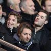 Jean Sarkozy, Louis Sarkozy et Pierre Sarkozy dans les tribunes lors du match de Ligue 1 Paris Saint-Germain - Toulouse FC au parc des Princes à Paris, France, le 19 février 2017. Le PSG fait match nul 0-0 contre le TFC. © Cyril Moreau/Bestimage