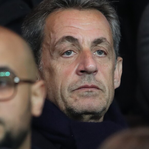 Nicolas Sarkozy dans les tribunes lors du match de Ligue 1 Paris Saint-Germain - Toulouse FC au parc des Princes à Paris, France, le 19 février 2017. Le PSG fait match nul 0-0 contre le TFC. © Cyril Moreau/Bestimage