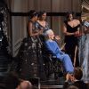 Les héroïnes du film "Hidden Figures" Janelle Monae, Taraji P. Henson, Octavia Spencer et Katherine Johnson (ancienne mathématicienne de la NASA) - 89e cérémonie des Oscars au Dolby Theater à Los Angeles, le 26 février 2017.