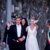 Pierre Casiraghi et Beatrice Borromeo lors de leur mariage le 1er août 2015 au château Rocca Angera sur les Iles Borromées, sur le Lac Majeur.
