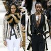 Les mannequins Yue Han, Luping Wang, Joan Smalls et Alicia Burke défilent pour Lanvin. Paris, le 1er mars 2017.