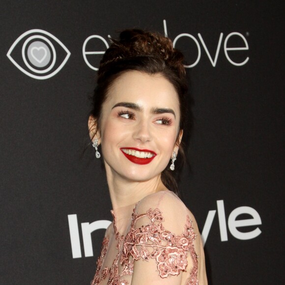 Lily Collins lors de l'after party InStyle & Warner Bros après les Golden Globes à Beverly Hills, le 8 janvier 2017.