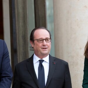 Le prince William, duc de Cambridge, et Kate Middleton, duchesse de Cambridge, ont été reçus au palais de l'Elysée le temps d'un entretien de courtoisie par le président François Hollande le 17 mars 2017 à Paris à l'entame de leur visite officielle de deux jours. © Cyril Moreau / Bestimage