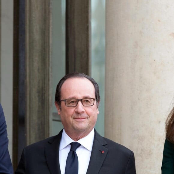 Le prince William, duc de Cambridge, et Kate Middleton, duchesse de Cambridge, ont été reçus au palais de l'Elysée le temps d'un entretien de courtoisie par le président François Hollande le 17 mars 2017 à Paris à l'entame de leur visite officielle de deux jours. © Cyril Moreau / Bestimage