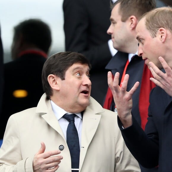 Patrick Kanner, ministre de la ville, de la jeunesse et des sports - Le prince William, duc de Cambridge et Catherine Kate Middleton, duchesse de Cambridge assistent au match de Rugby France / Pays de Galles au Stade de France le 18 mars 2017.