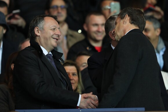 Jean-Michel Aulas et Nicolas Sarkozy - People assiste au match de Ligue 1 entre le Psg et Lyon à Paris le 19 mars 2017. Le Psg à remporté le match sur le score de 2-1. © Cyril Moreau/Bestimage