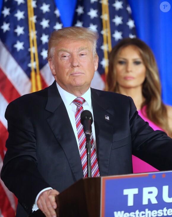 Melania Trump - Donald Trump s'adresse à ses supporters et aux médias pendant un meeting à Briarcliff Manor, NY on June 7, 2016. © Agence/Bestimage