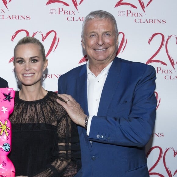 Exclusif - Laeticia Hallyday ("Femme de Coeur 2017" par Clarins pour son engagement humanitaire), Christian Courtin-Clarins (président du conseil de surveillance de Clarins) et Dr Olivier Courtin-Clarins (président du directoire de Clarins) - Le Prix Clarins pour l'enfance fête ses 20 ans et récompense sa nouvelle femme de coeur L.Hallyday pour son association La Bonne Étoile à l'hôtel Salomon de Rothschild à Paris, France, le 14 mars 2017. © Borde-Jacovides/Bestimage