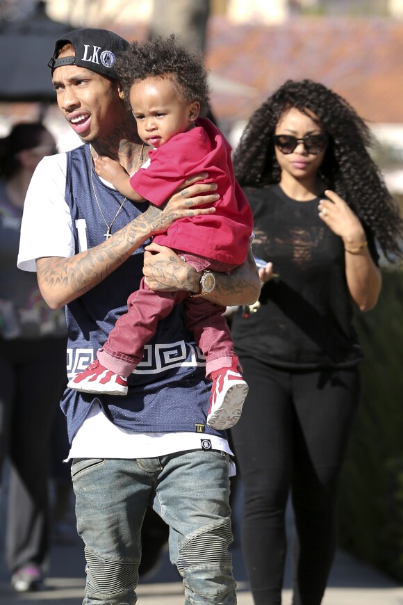 Tyga et Blac Chyna avec leur fils King Cairo à Calabasas, Los Angeles, le 16 mars 2014