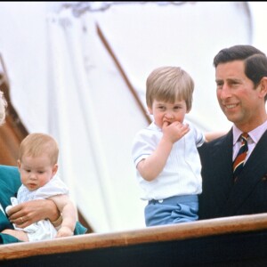La princesse Diana et le prince Charles avec Harry et William à Venise en 1985.