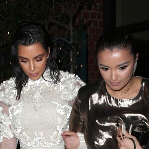 Kim Kardashian and a friend dined at Mr Chow after the 3rd Annual Fashion Los Angeles Awards. The reality star looked amazing in a white couture sheer gown with ball embellishments. A man ran into Kim as she headed towards her awaiting ride. Los Angeles, CA, USA, April 2, 2017. Photo by Spread Pictures/ABACAPRESS.COM03/04/2017 - Los Angeles