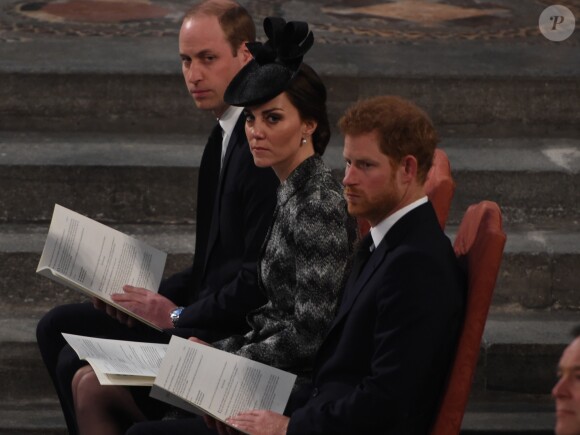 Le prince William, duc de Cambridge, et Kate Catherine Middleton, duchesse de Cambridge, le prince Harry - Service of hope, messe en l'honneur des victimes de l'attentat de Londres à l'abbaye de Westminster à Londres. Le 5 avril 2017