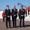 Le premier ministre canadien Justin Trudea, le prince William, duc de Cambridge et le prince Harry lors des commémorations des 100 ans de la bataille de Vimy, (100 ans jour pour jour, le 9 avril 1917) dans laquelle de nombreux Canadiens ont trouvé la mort lors de la Première Guerre mondiale, au Mémorial national du Canada, à Vimy, France, le 9 avril 2017.