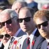 Le prince Charles, prince de Galles, le prince William, duc de Cambridge et le prince Harry lors des commémorations des 100 ans de la bataille de Vimy, (100 ans jour pour jour, le 9 avril 1917) dans laquelle de nombreux Canadiens ont trouvé la mort lors de la Première Guerre mondiale, au Mémorial national du Canada, à Vimy, France, le 9 avril 2017.